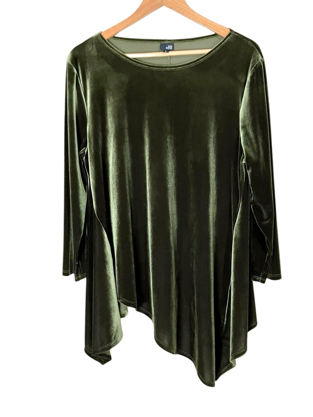 Lisa Bayne Olive Green Velvet Long Sleeve Asymmetric Hem Top Size Large